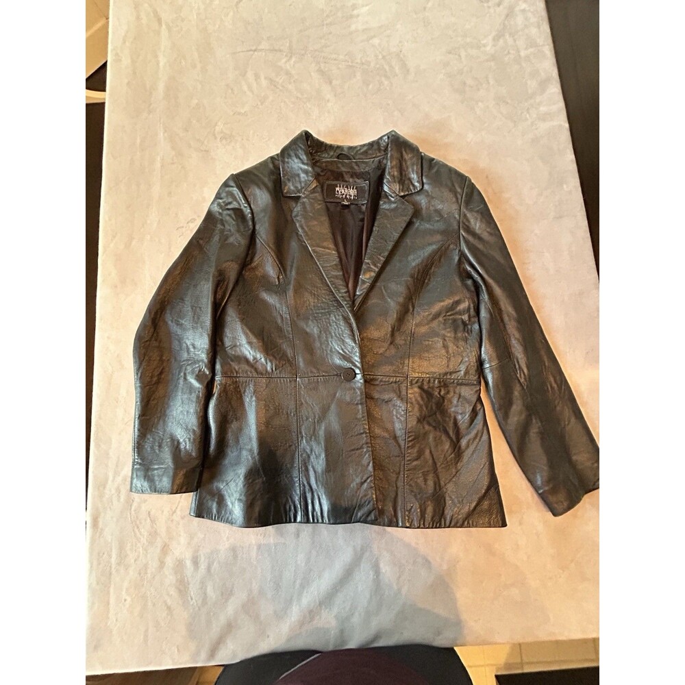 Wilsons Leather Pelle Studio Jacket Size Large Black Genuine Leather button‎